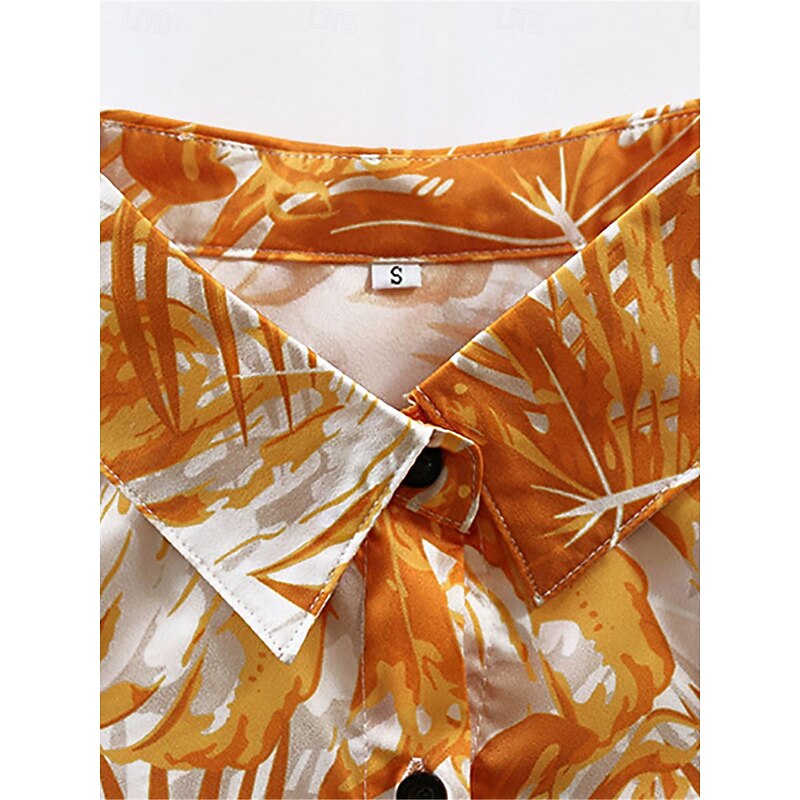 Women's Leaf Shirt Collar Maxi Dress 3/4 Length Sleeve Summer Spring2