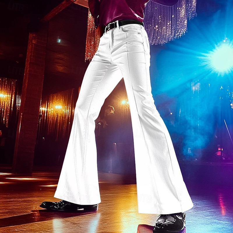 Men's Christmas Pants Flare Disco Pants Bell Bottom Trousers Pocket Plain Comfort Soft Full Length Carnival Party Christmas Vintage Fashion Black White Stretchy