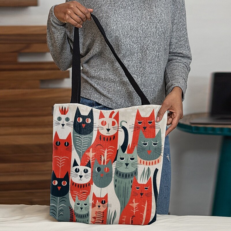 Women's Colorful Cat Pattern Tote Bag - Perfect for Cat Lovers and Everyday Use4
