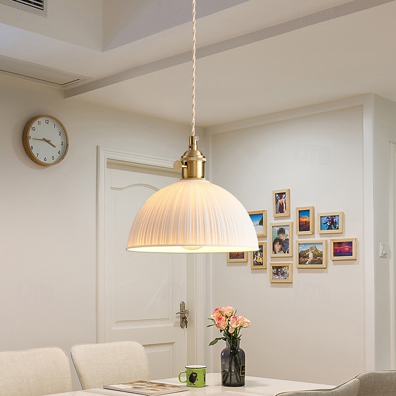 Mid-Century Modern Pendant Hanging Lights Milky Glass Pendant Light Brushed Brass Chandelier Rustic Dome Small Pendant Lamp 19cm 85-265V3