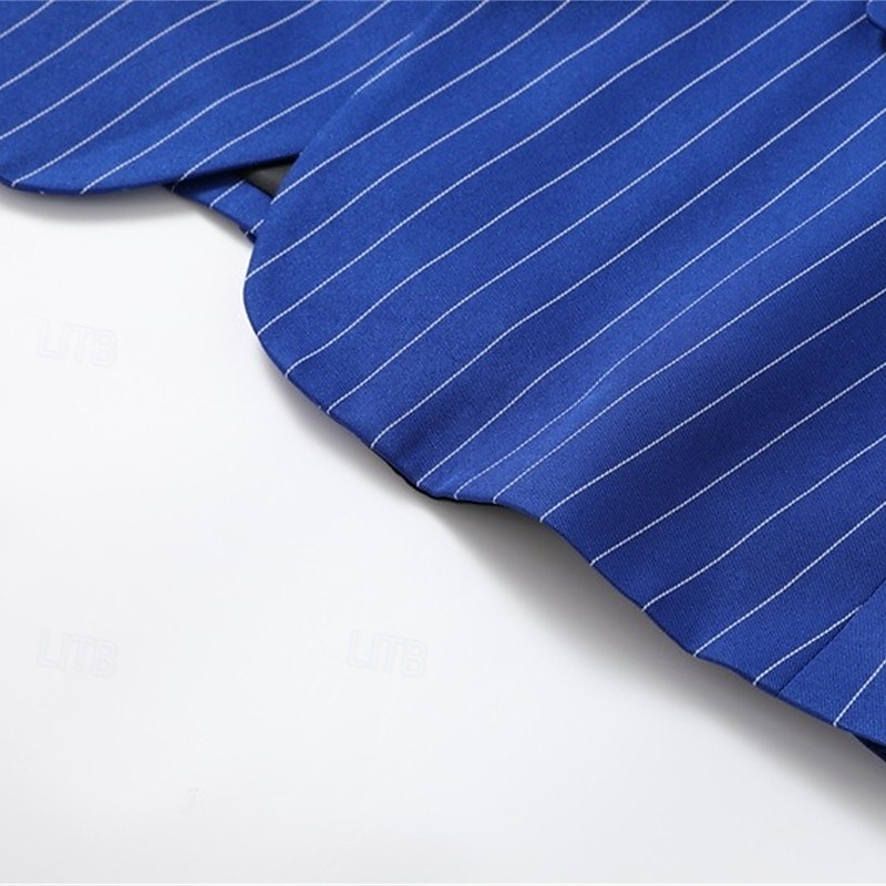 Men's Blazer Business Cocktail Party Wedding Party Fashion Casual Spring &  Fall Polyester Stripes Pocket Buttons Comfortable Double Breasted Blazer Blue Purple Orange2