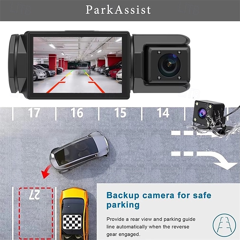 3 Channels WIFI Dash Cam for Cars 2 Inch Car DVR with Rear View Camera 1080P Front inside and rear camera Night Vision3