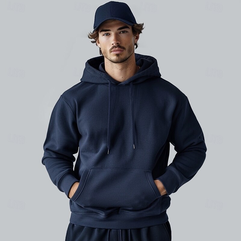 Men's Hoodie Black White Navy Blue Hooded Plain Pocket Christmas Gifts Work Sports & Outdoor Active Cool Basic Fall Winter Clothing Apparel Hoodies Sweatshirts  Long Sleeve
