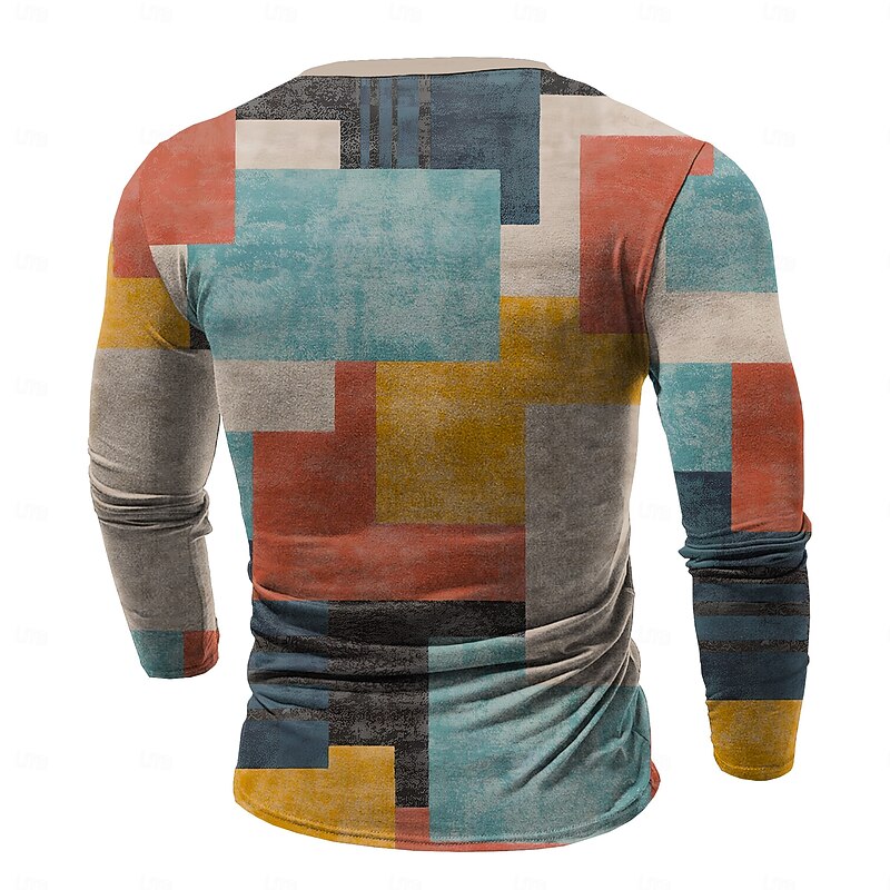 Men's Color Block Henley Shirt Long Sleeve Shirt Long Sleeve 3D Printing Fashion Daily Casual Vacation Street Going out Winter Spring &  Fall Blue Henley Collar Button Henley Henley T-Shirt2