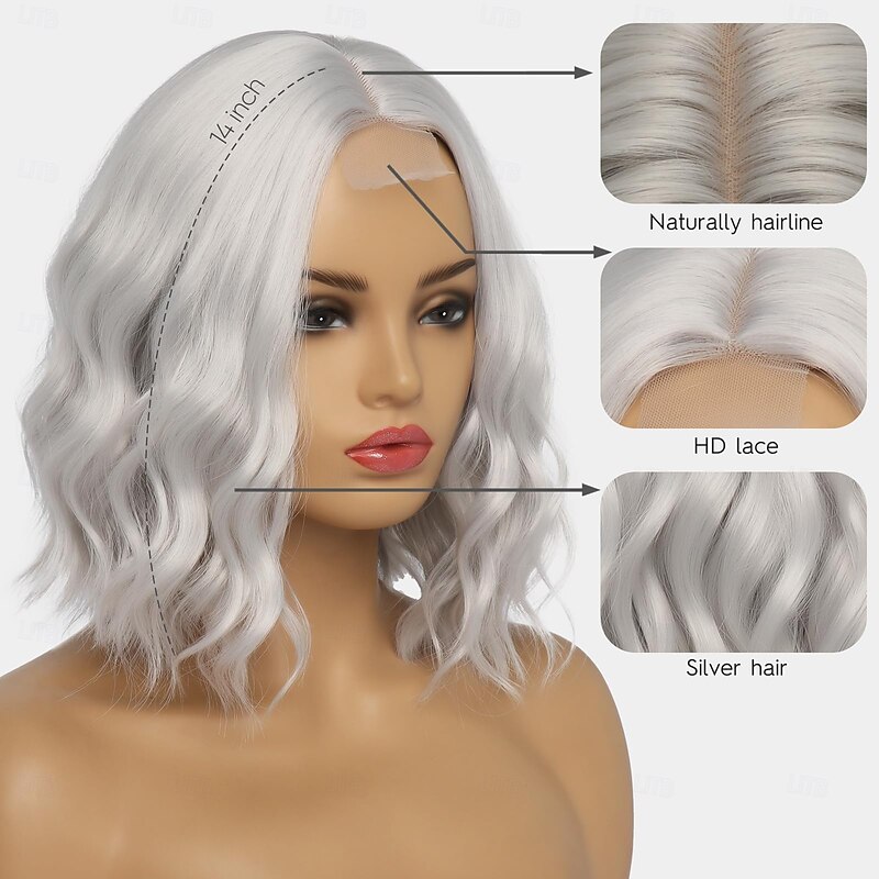 Short Wavy Wigs for Women Shoulder Length Middle Part Curly Wavy Bob Wigs Natural Looking Synthetic Heat Resistant Fiber Wig for Daily Party Use2