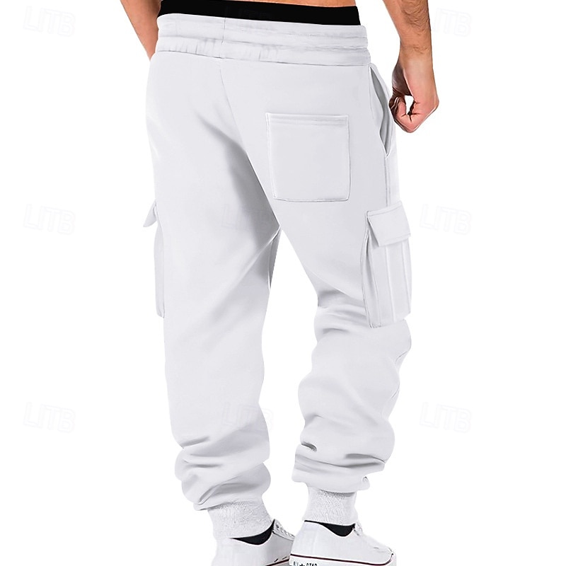Men's Fleece Pants Sweatpants Joggers Trousers Cargo Sweatpants Pocket Drawstring Elastic Waist Plain Comfort Warm Sports Outdoor Daily Fashion Casual Black White Micro-elastic3