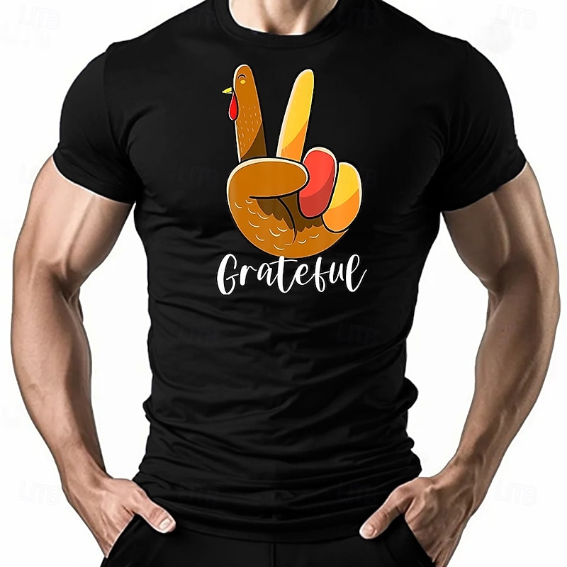 Thanksgiving Day Men's Turkey T Shirt Short Sleeve T shirt 3D Print Crew Neck Shirt Fashion Athleisure Street Sports Outdoor Daily Black White Red Summer Spring Clothing Apparel S M L XL XXL XXXL4