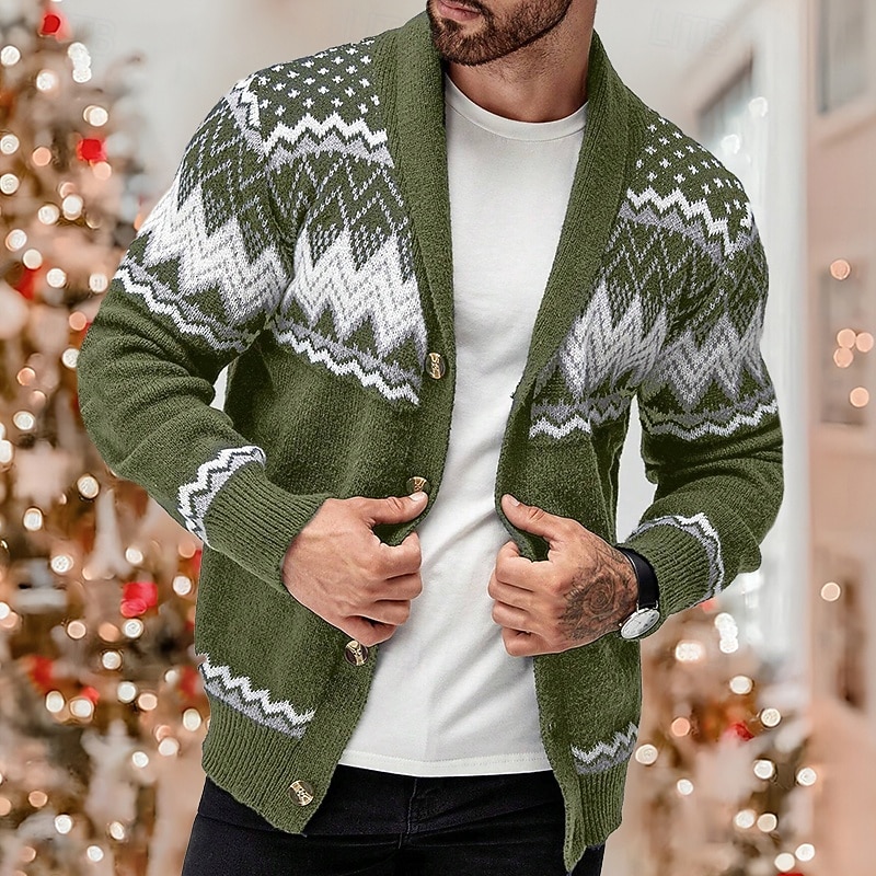 Men's Ugly Christmas Sweater Dress Sweater Cardigan Sweater Fair Isle Sweater Women's Hoodies Ribbed Knit Regular Tops Button Up Geometric Shawl Collar Fashion Classic Vacation Daily Wear Clothing4