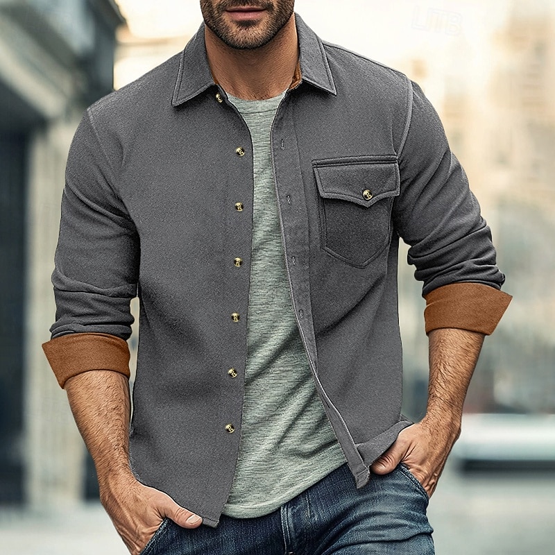 Men's Shirt Flannel Shirt Overshirt Color Block Outdoor Street Black White Red Navy Blue Long Sleeve Winter Spring &  Fall Clothing Apparel3