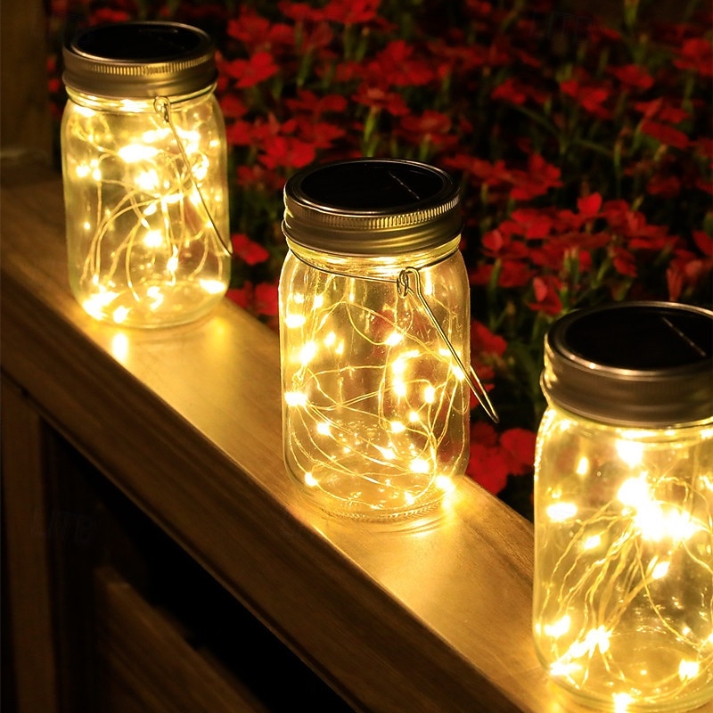 1pc Solar Lantern Fairy Lights Garden Ornament Lights Outdoor Hanging  Glass Mason Jar Lights for Tree Table Yard Garden Patio Lawn Decor2