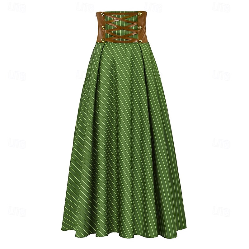 Punk & Gothic Medieval Renaissance Skirt Cosplay Costume Maxi Skirt Stripes Fancy Dress Women's Celtic Pirate Fantasy Masquerade Carnival Casual Daily Adults' Skirt Spring & Summer
