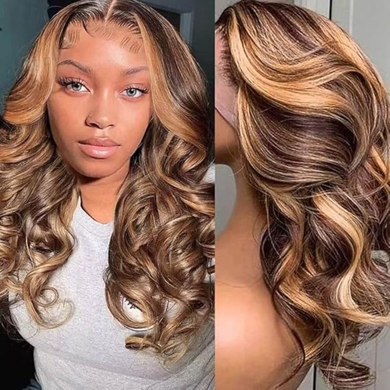 Human Hair 13x4 Lace Front Wig Free Part Brazilian Hair Body Wave Light Brown Multi-color Wig 150% Density with Baby Hair Glueless Pre-Plucked For wigs for black women Long Human Hair Lace Wig