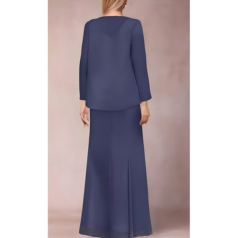 Two Piece Sheath / Column Dress Suit Mother of the Bride Dress Elegant Sparkle & Shine V Neck Floor Length Chiffon Sequined Short Sleeve with Sequin3