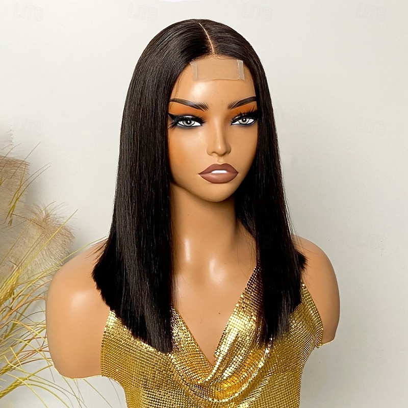 2x6 Natural Color Short BOBO Lace Wig Brazilian Human Hair WIg 180% Density 8-14Inch For Black Women3