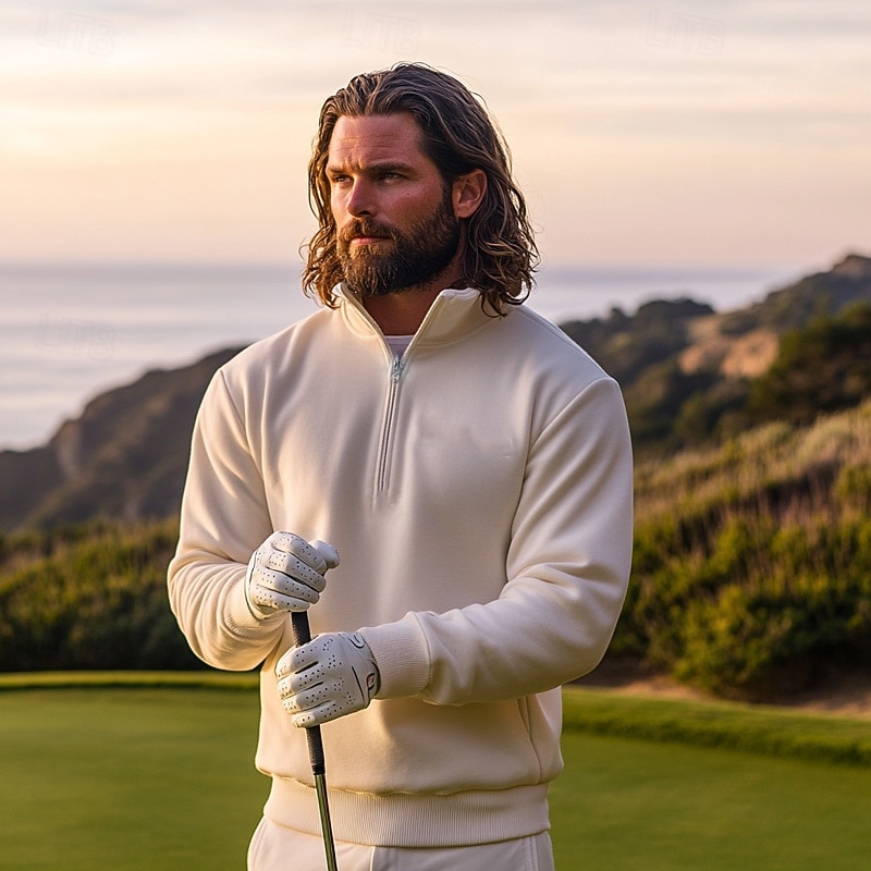 Men's Sweatshirt Polar Fleece Quarter Zip Sweatshirt Black White Wine Red Gray Half Zip Plain Sports & Outdoor Daily Holiday Streetwear Basic Casual Fall & Winter Clothing Apparel Hoodies Sweatshirts2