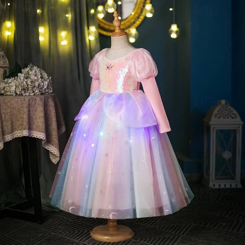 Fairytale Princess Peach Flower Girl Dress Theme Party Costume Tulle Dresses Dress Up Led Light Up Movie Cosplay for Girls' Kid's Christmas Carnival Children's Day Performance Birthday Party3