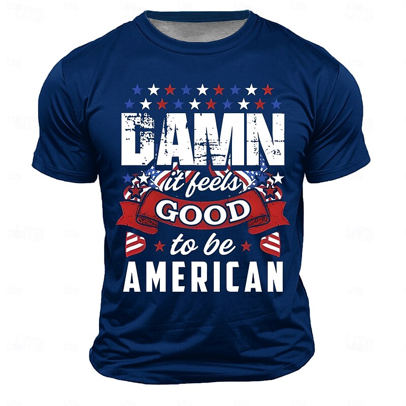 Men's T-Shirt: Short Sleeve Patriotic Graphic Tee with 'Damn It Feels Good To Be American' Print