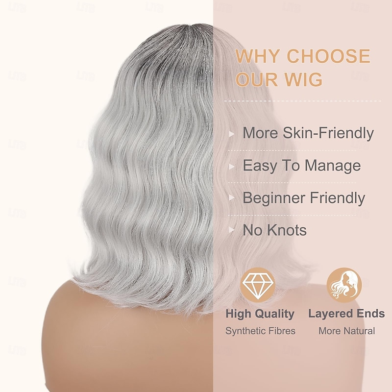 Wavy Bob Wig With Air Bangs Natural Curly Short Bob Wigs Women's Shoulder Length Wigs Synthetic Cosplay for Girl Colorful Wigs2