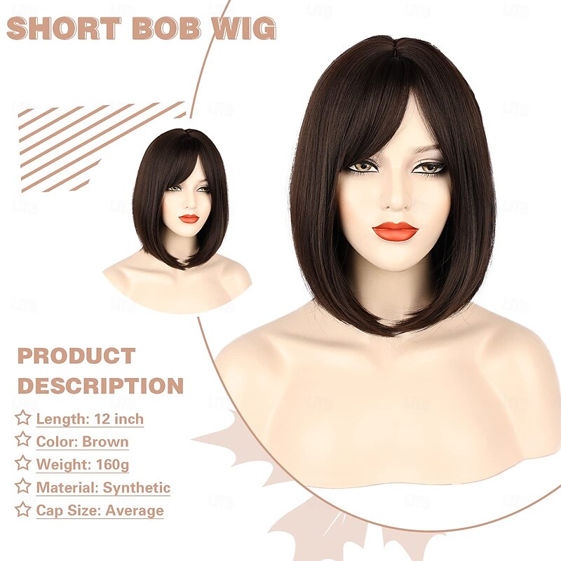 Bob Wig with Bangs Wigs for Women Natural Look Short Wig with Bangs Super Soft &amp Easy to Wear Straight Bob Wig Heat Resistant Synthetic Wig with Side Bangs2