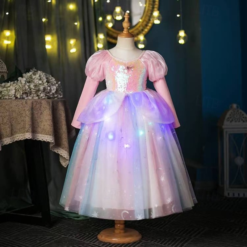 Fairytale Princess Peach Flower Girl Dress Theme Party Costume Tulle Dresses Dress Up Led Light Up Movie Cosplay for Girls' Kid's Christmas Carnival Children's Day Performance Birthday Party