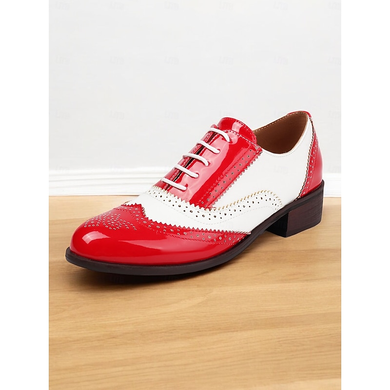 Women's Tri-Color Brogue Oxford Shoes with Wingtip Design and Low Heel - Vintage Formal Footwear for Office and Special Occasions 6