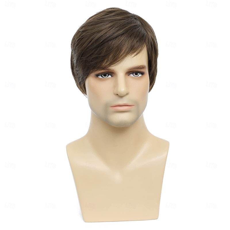 Short Wigs for Men Short Straight Mens Wig Realistic Natural Male Side Part Wig3