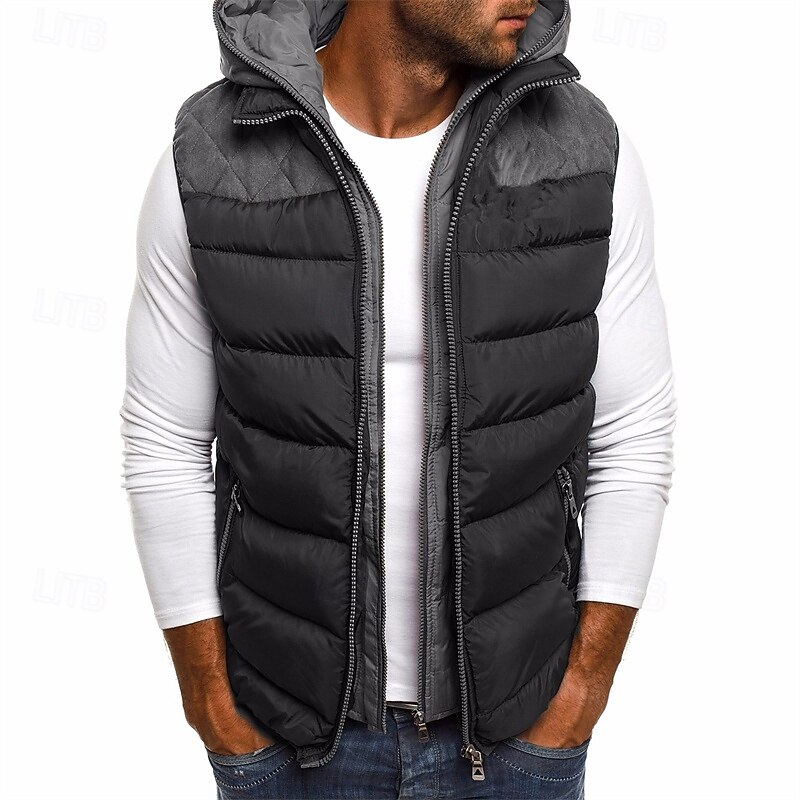 Men's Puffer Vest Vest Gilet Daily Date Vacation Fashion Casual Fall & Winter Pocket Cotton Blend Warm Comfortable Color Block Zipper Hooded Regular Fit Black Burgundy Navy Blue Army Green Vest2