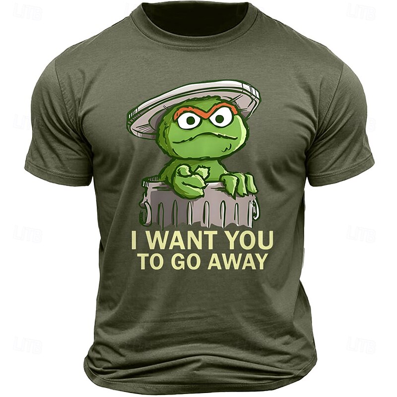 Men's Cartoon Letter Printed Monster T Shirt 100% Cotton Short Sleeve Graphic Shirt Black Deep Blue Army Green Comfortable Tee Vacation Street Fashion Designer Clothing