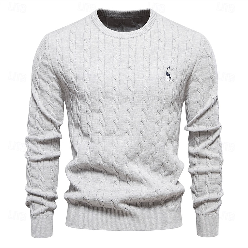 Men's Cotton Pullover Sweater Jumper Knit Embroidery Deer Crew Neck Knitwear Elegant Christmas Outdoor Clothing Apparel Fall Winter Black White S M L3