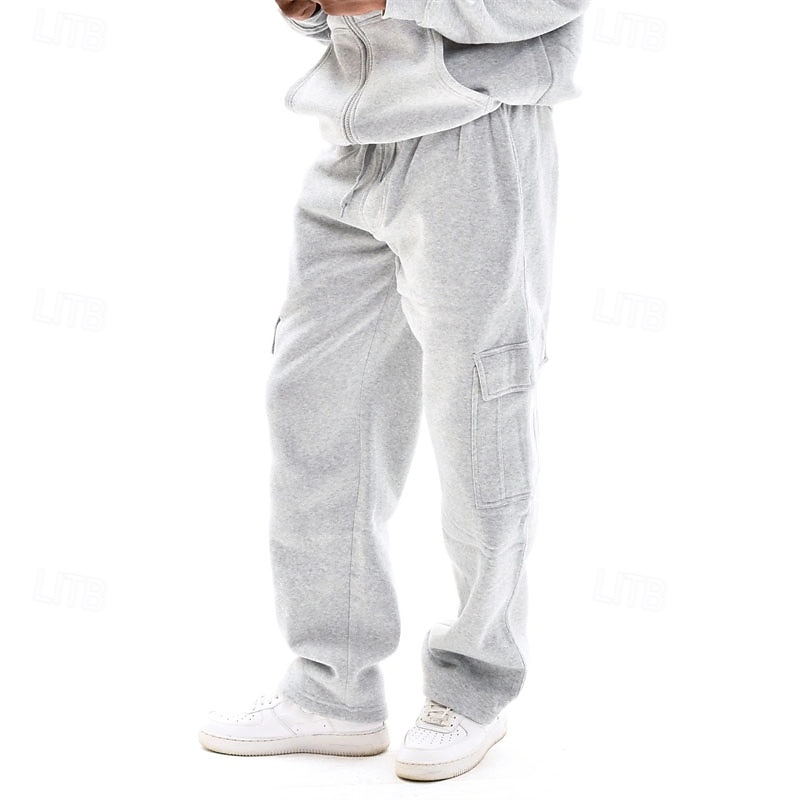 Men's Trousers Cargo Sweatpants Straight Leg Sweatpants Pocket Drawstring Elastic Waist Plain Comfort Warm Sports Outdoor Daily Fashion Casual Black White Micro-elastic4