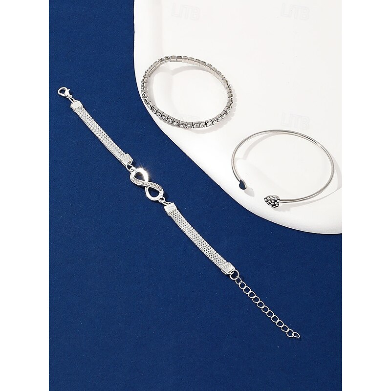 Gold Rhinestone Bracelet Set with Heart and Infinity Charms – Elegant Jewelry for Women, Perfect for Parties and Gifting4