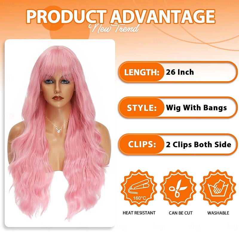 Wig With Bangs Curly Wigs for Women Long Wavy Wig Synthetic Colorful Wig for Party Cosplay Daily Use4