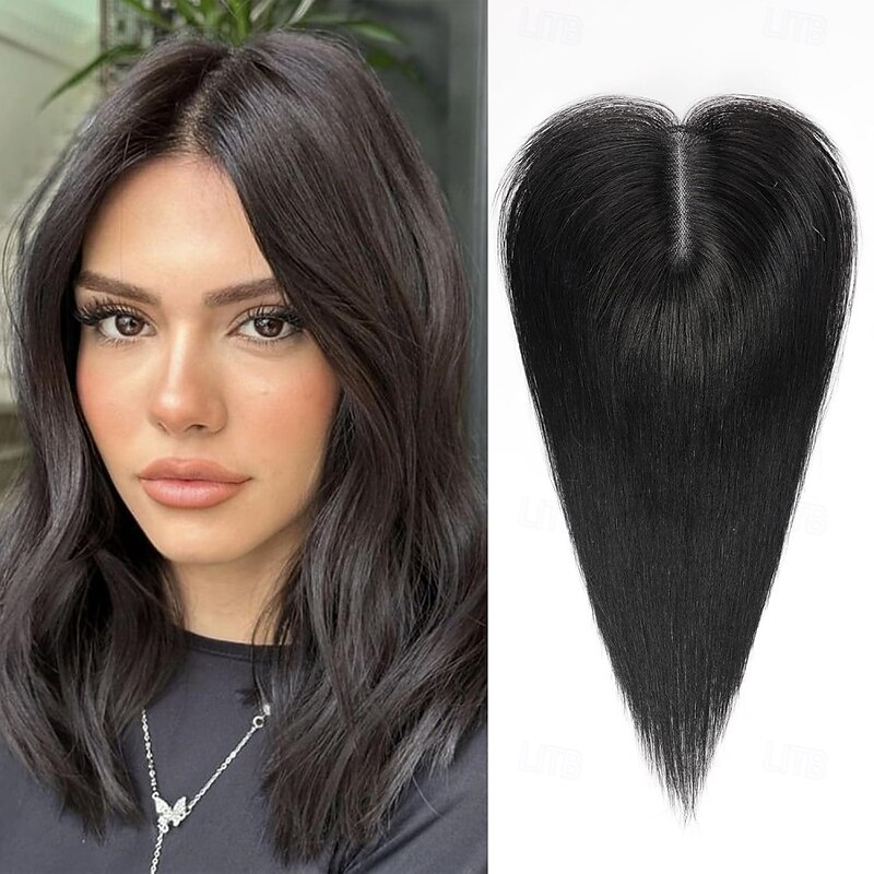 Toppers for WomenTop Hairpieces 100% Real Human Hair with bangs Human Hair Toppers with 3 Clips Swiss Lace Base Hand-Tied Hair lossing/Thinning Gray hair 12inch Ombre Light Blonde2