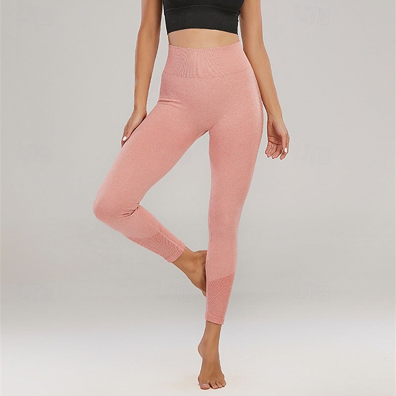 Women's Yoga Pants Yoga Leggings High Waist Pilates Gym Workout Workout Tights Solid Color Black Yellow Navy Blue Fall Sports Activewear Stretchy Slim3