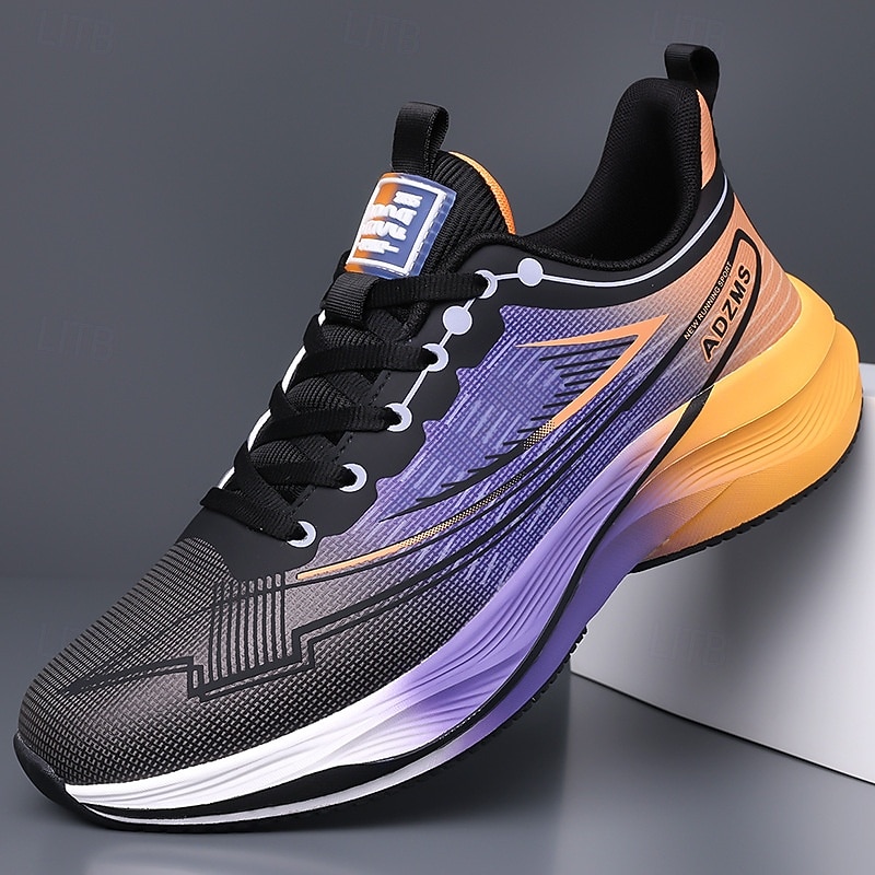 Men's Gradient Running Shoes – Lightweight Cushioned Athletic Sneakers in Black, Purple & Orange for High-Performance Sports2