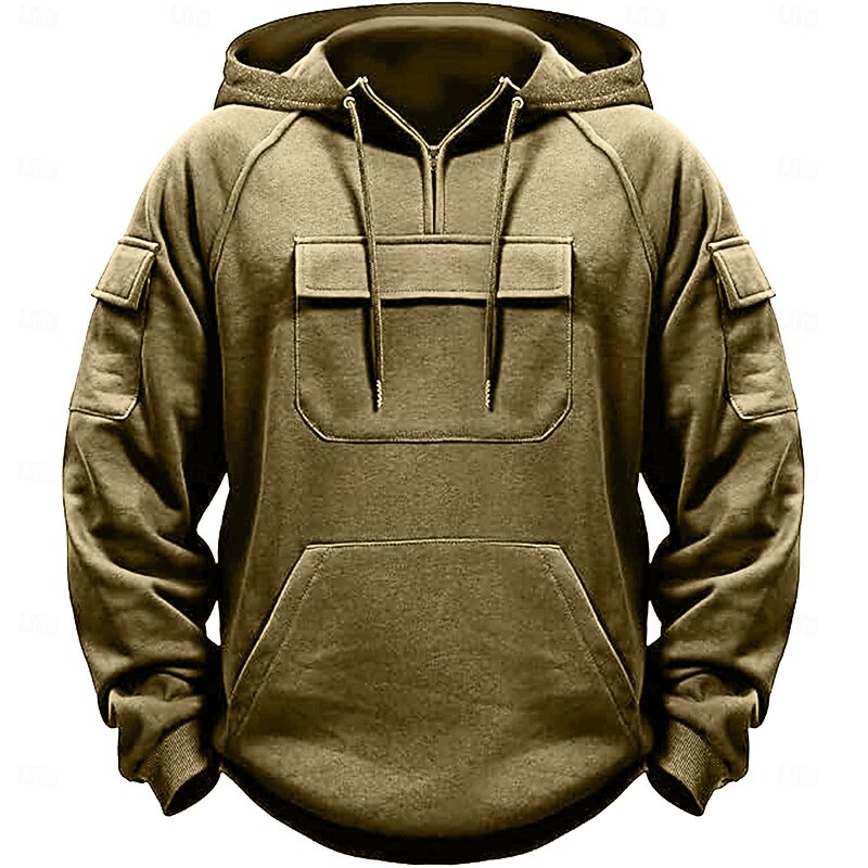 Men's Hoodie Quarter Zip Hoodie Black Army Green Navy Blue Khaki Dark Gray Hooded Plain Pocket Sports & Outdoor Daily Holiday Streetwear Basic Casual Spring &  Fall Clothing Apparel Hoodies3