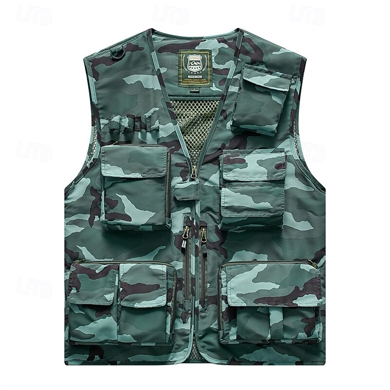 Men's Hiking Vest Hiking Fleece Vest Sleeveless Vest Outdoor Breathable Comfortable Multiple Pockets Polyester Black Army Green Red Hunting Fishing Climbing4