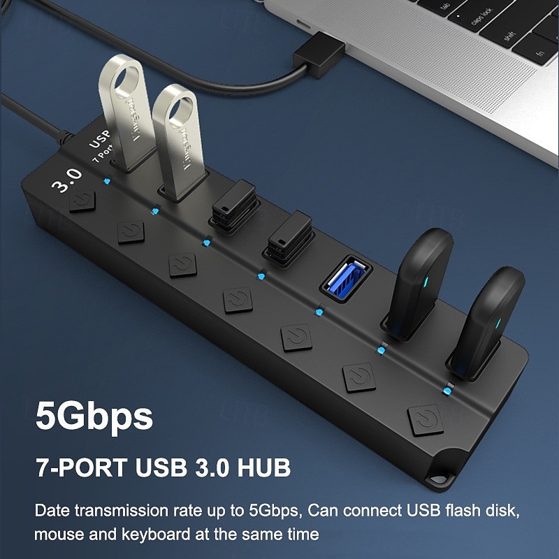 USB 3.0 Hubs 7 Ports 7-in-1 USB Hub with USB3.0*7 5V / 2A Power Delivery For Laptop3