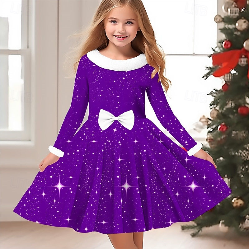 Girls' 3D Color Gradient Dress Long Sleeve 3D Print Fall Winter Vacation Sports & Outdoor Daily Cute Casual Beautiful Kids 3-12 Years Casual Dress Swing Dress A Line Dress Above Knee Regular Fit2