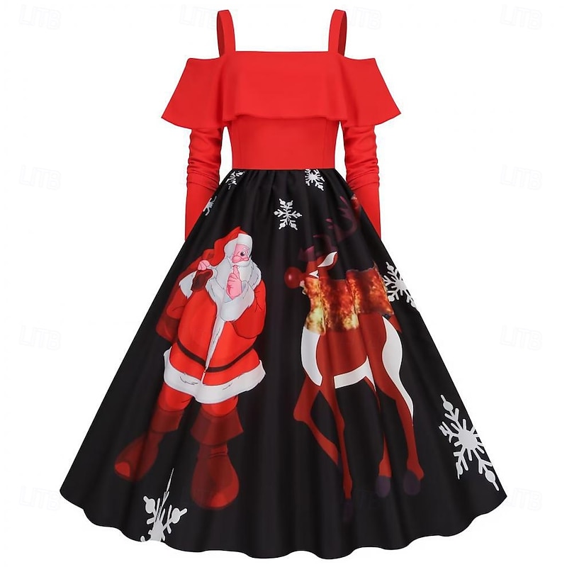 Fancy Christmas Dress Women's 1950s Christmas Pattern Adults Christmas Masquerade Christmas Eve Christmas Party New Year Eve Dress3