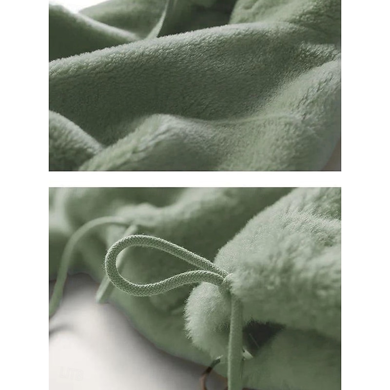 Women's Sweatshirt Casual Sherpa Plain Street Dailywear Turtleneck Zipper Pocket Long Sleeve White Light Green Khaki Fall Winter4