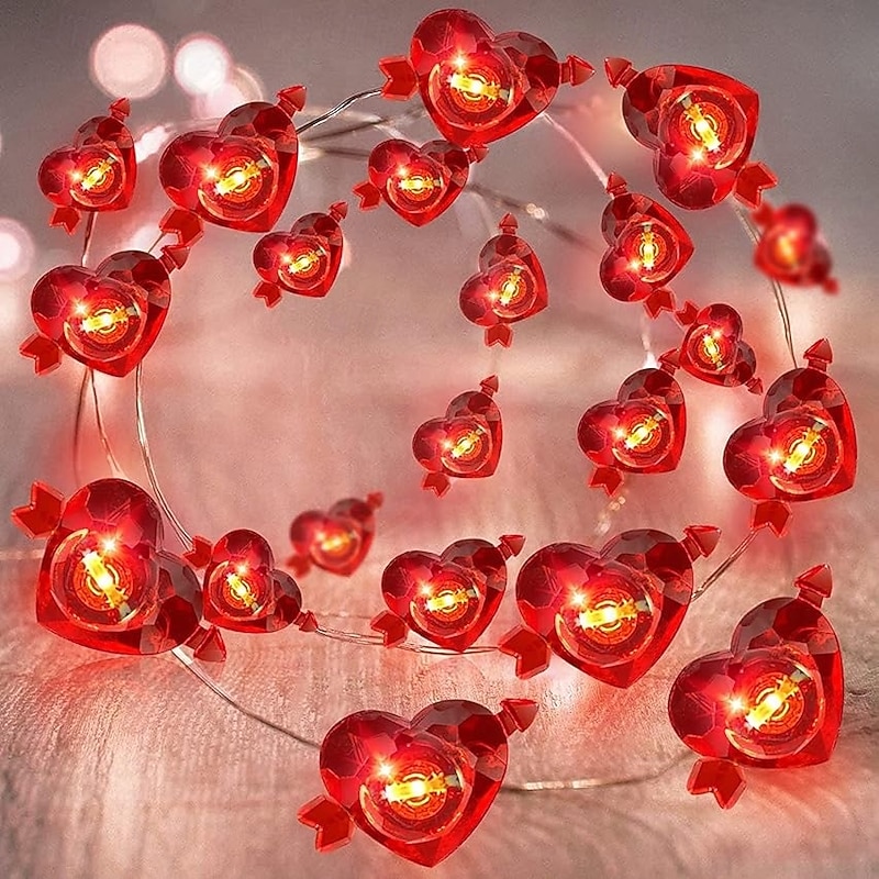 Elegant Wedding Party Reception Valentine's Day LED Fairy String Lights – 2m 20LED Red Lips Copper Wire, Battery Powered for Home Decor