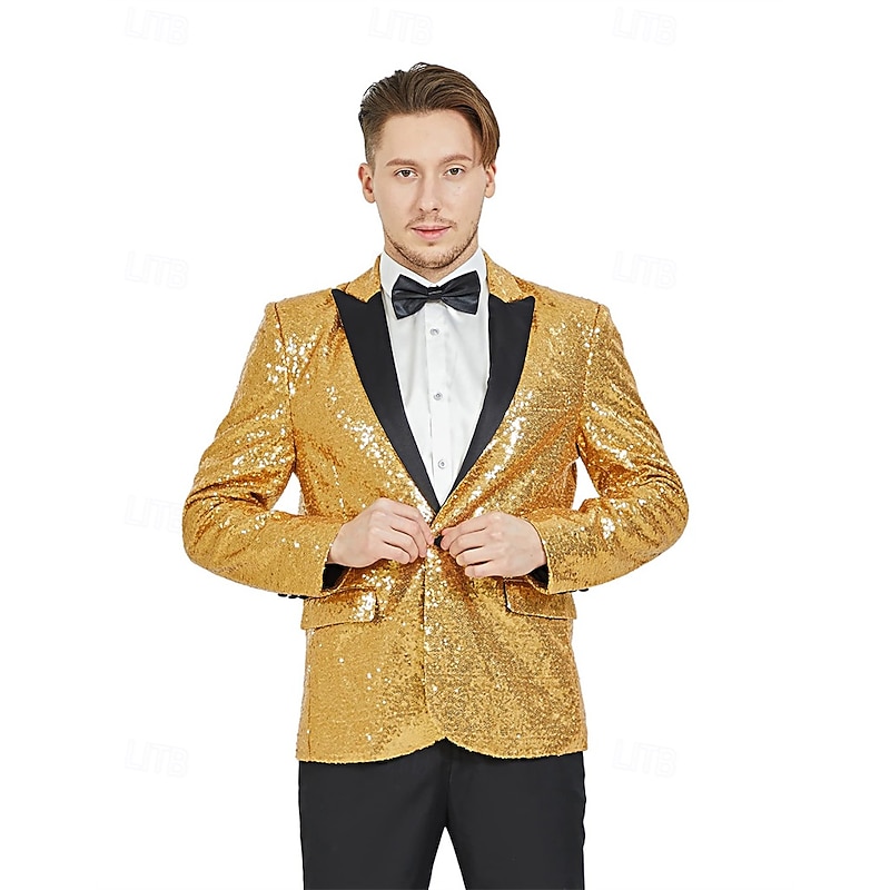 Retro Vintage 1980s Shiny Metallic Tuxedo Suits & Blazers Disco Sequins Slim Fit Fancy Dress Men's Carnival Costume Christmas Halloween Carnival Pride Parade Pride Month Adults' Coat3