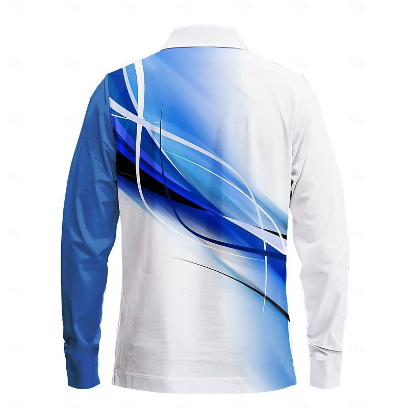 Men's Striped Polo Shirts Golf Polos Shirts Long Sleeve Polo Shirts Collar Business Casual Party Evening Wear Dailywear Buttons 3D Print Spring Fall Winter Blue2