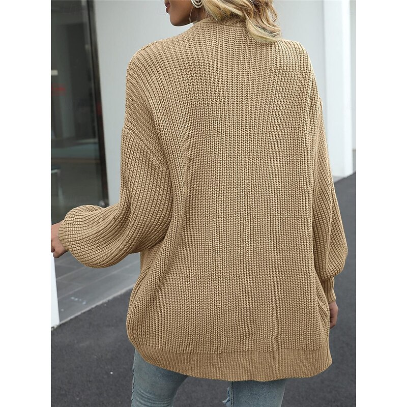 Women's Sweater Cardigan Casual Soft Pure Color Ribbed Open Front Knitted Long Sleeve Regular Tops Knit Outdoor Daily Weekend Khaki Coffee Fall Winter2
