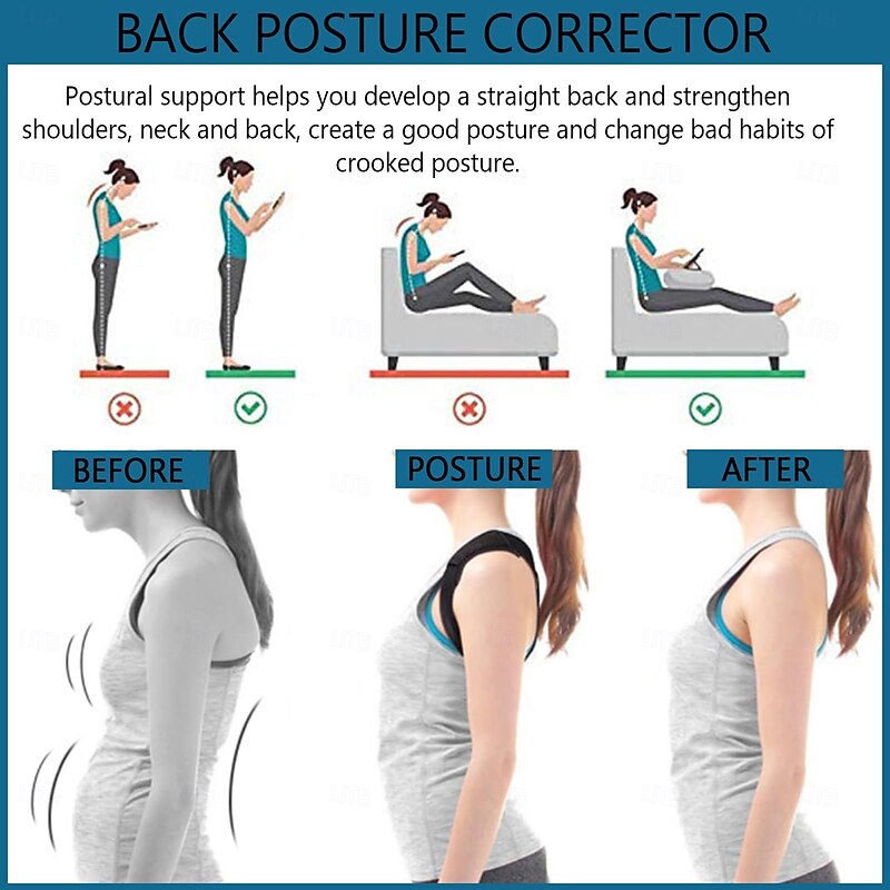 Posture Corrector for Men and Women, Adjustable Back Brace Belt, Support Shoulder Straightener, Back Spine Corrector Providing Pain Relief from Lumbar, Neck, Shoulder, and Clavicle, Back3