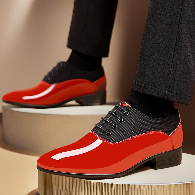 Men's Red Patent Leather Oxford Shoes – Modern Formal Design with Lace-Up Closure, Ideal for Business, Christmas Parties, and Special Occasions2