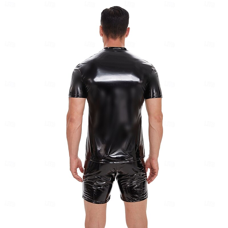 T-shirt Skin Suit Carnival Costume Men's Shiny Metallic Costume for Performance Club Pole Dance Halloween Carnival Adults'2