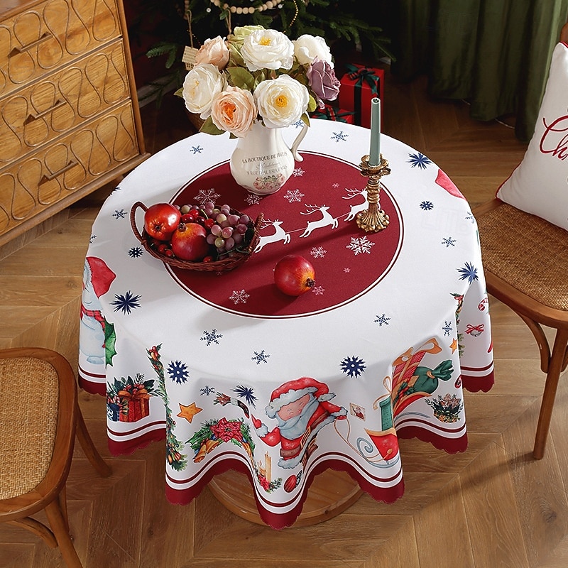 Christmas Round Tablecloth Festive Holiday Table Cover Perfect for Adding Seasonal Cheer to Your Dining Room Ideal for Christmas Gatherings and Winter Decor