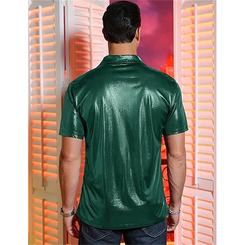 Retro Vintage 1970s 1980s Shirt Disco Shiny Metallic Fancy Dress Men's Carnival Costume Halloween Carnival Mardi Gras Performance Party Club Adults' Shirt Spring & Summer2